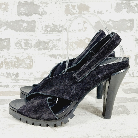 Pedro Garcia Shoes - NEW Pedro Garcia Yuval Black Suede Slingback Open Toe Heeled Sandals T59